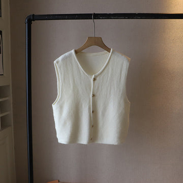 Women’s Knitted Vest – Soft Feel – Regular Fit – Cropped Sleeveless Button-Front
