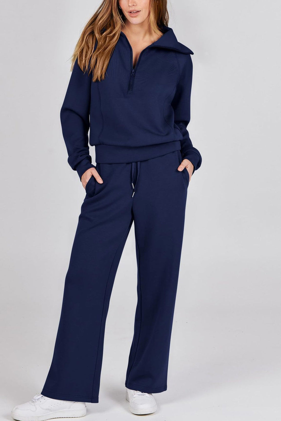 Loose zip sweater and trousers set for women