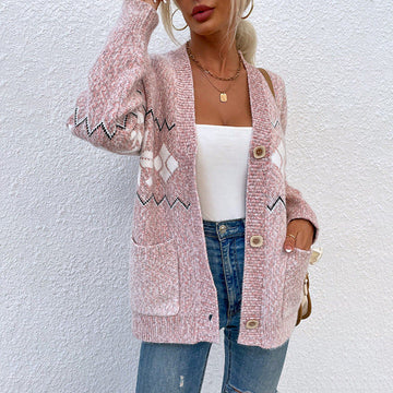 Cosy knitted long sleeve cardigan for women