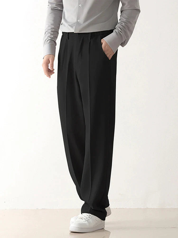Men’s Formal Trousers – Relaxed Fit – Draped Silhouette – Flat Front – Full Length