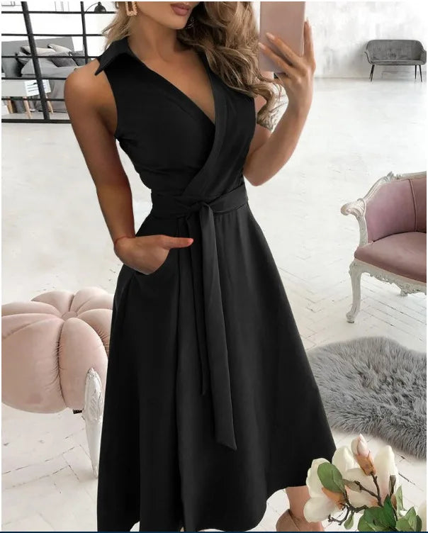 Stylish v-neck hip dress for women