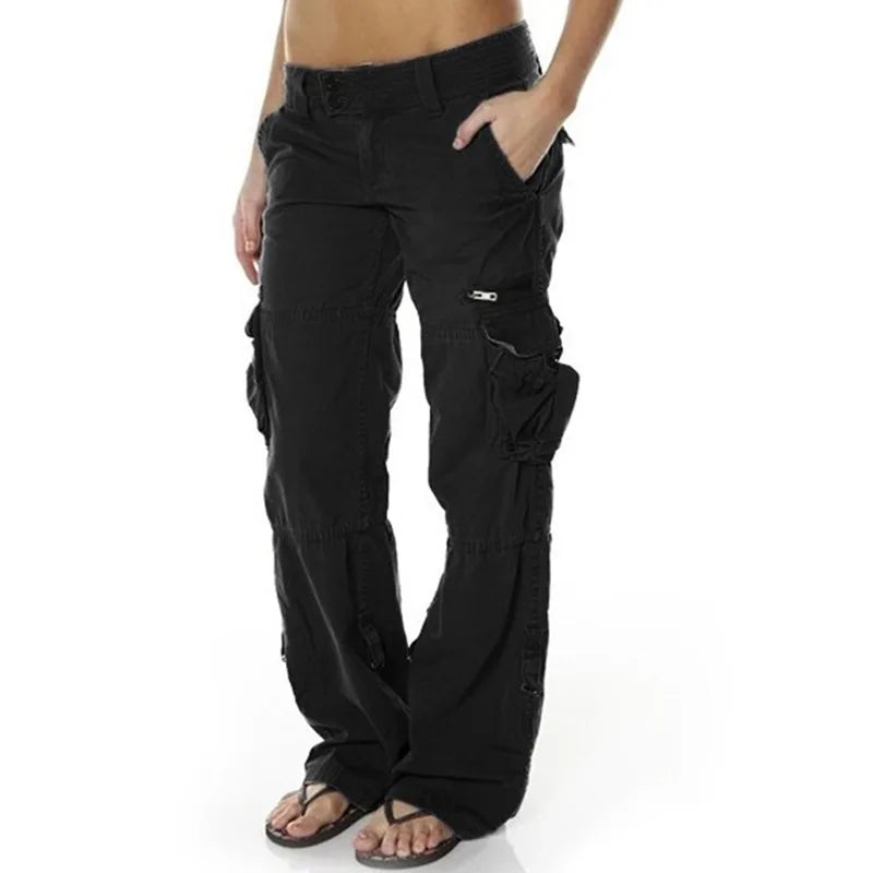 Women's Cargo Pants - Relaxed Fit - Multiple Pockets - Durable Cotton Fabric