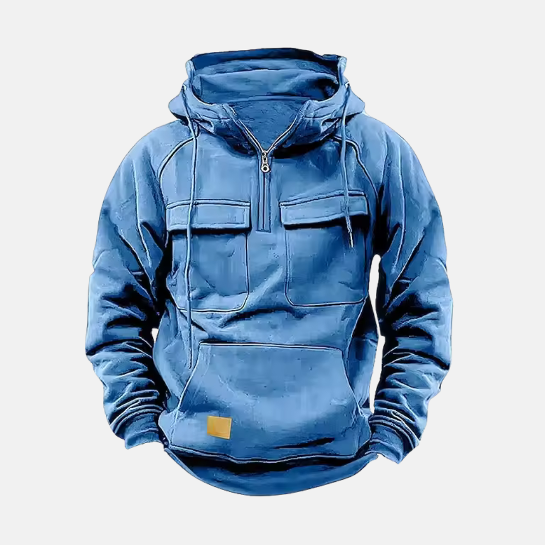 Men’s Hooded Jacket – Relaxed Fit – Leather Look – Half Zip – Flap Pockets – Casual