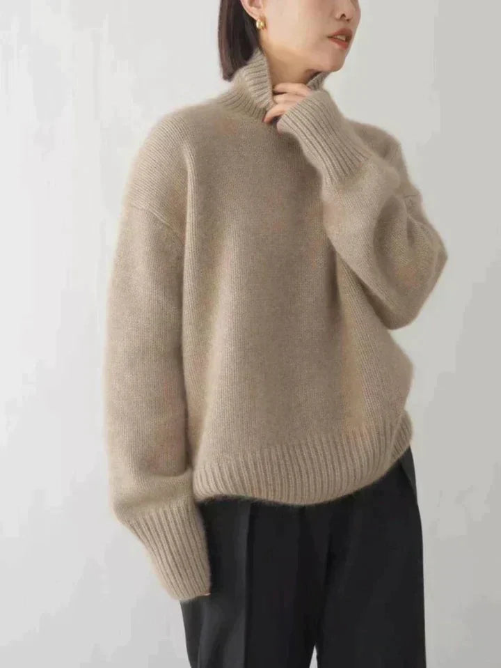 Women’s Turtleneck Sweater – Oversized Fit – Wool Knit – Ribbed Hem and Cuffs