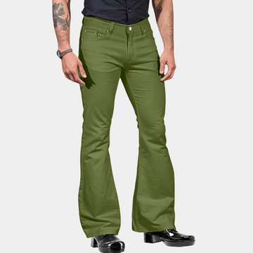Men’s Trousers – Tailored Fit – High Waist – Flared Leg – Cotton Blend – Retro Style