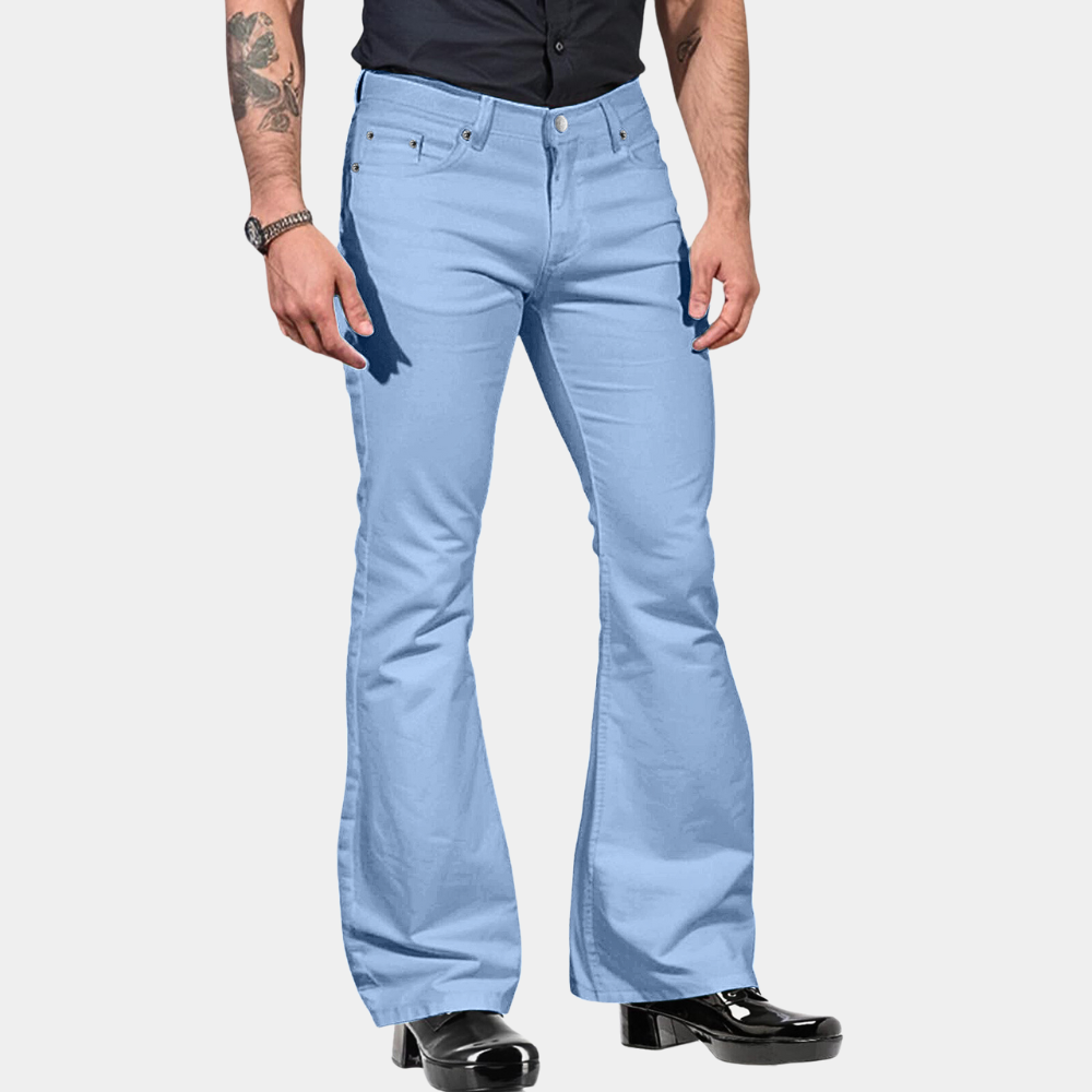 Men’s Trousers – Tailored Fit – High Waist – Flared Leg – Cotton Blend – Retro Style