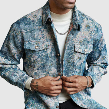 Men’s Jacket – Relaxed Fit – Woven Jacquard Fabric – Long Sleeve – Button Pockets