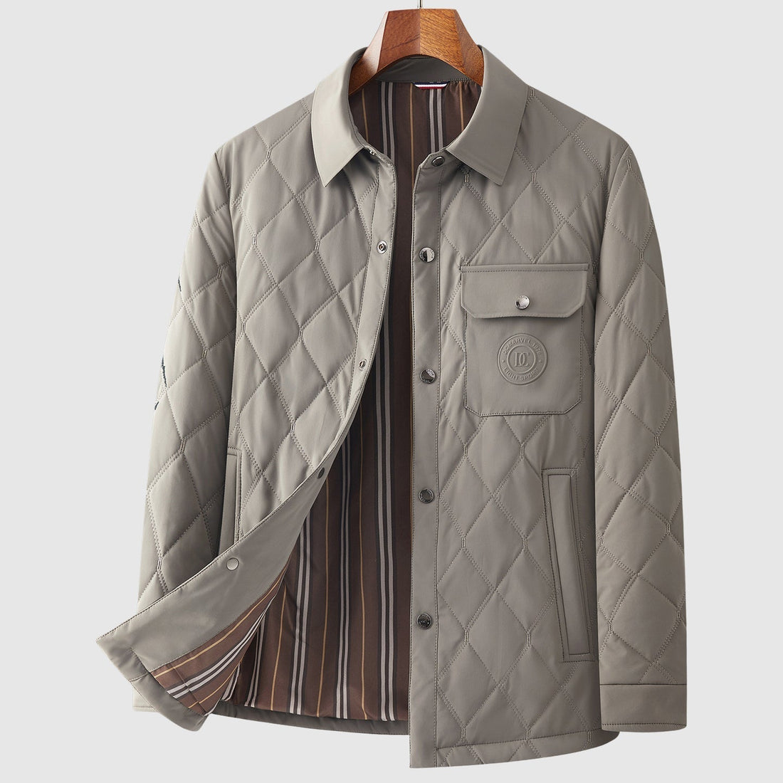 Men’s Quilted Jacket – Diamond Stitch – Hip Length – Button Front – Patch Pocket