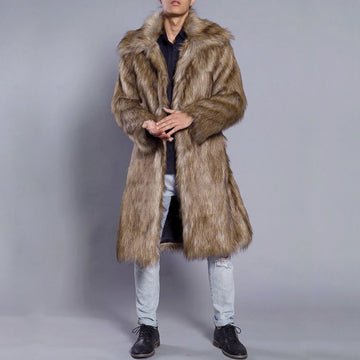 Men’s Fur Coat – Oversized Fit – Faux Fur – Full Length – Wide Collar – Open Front