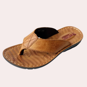 Men’s Leather Slippers – Open Toe – Cushioned Footbed – Slip-On Comfort
