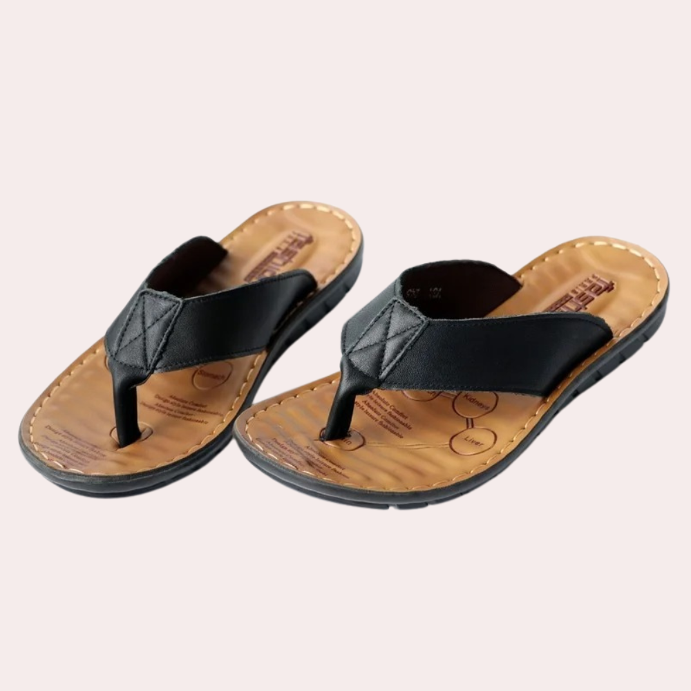 Men’s Leather Slippers – Open Toe – Cushioned Footbed – Slip-On Comfort