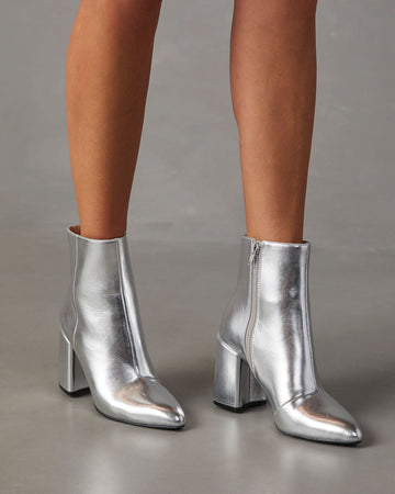 Women's Silver Block Heel Party Boots