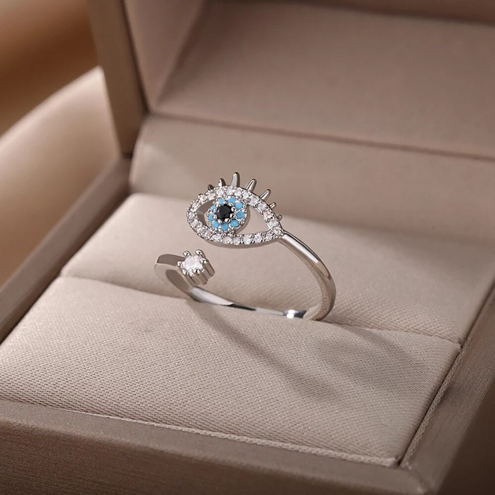 Evil eye symbol ring for women