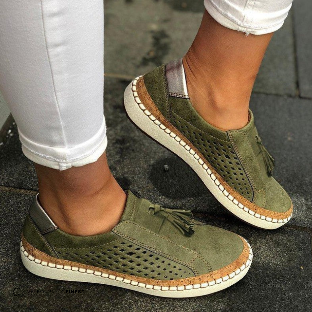 Claire Suede Orthopedic Slip-On Shoes | Perforated Tassel Slip-On Shoes