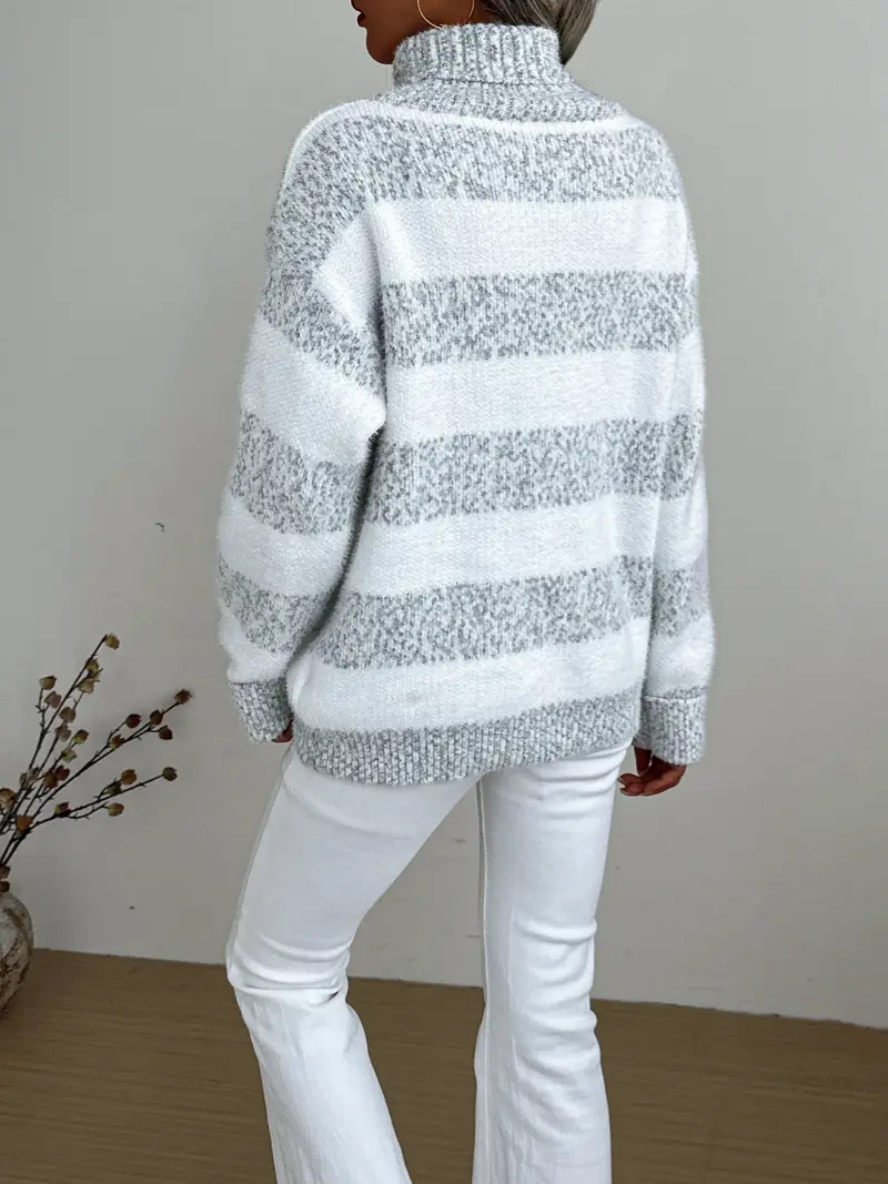 Turtleneck striped knitted sweater for women