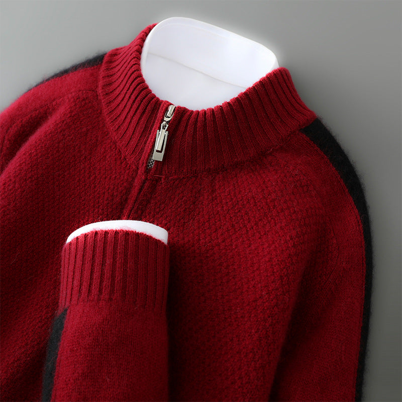 Men’s Sweatshirt – Wool – Classic Fit – Half Zip – Ribbed Collar and Cuffs – Shoulder Detail