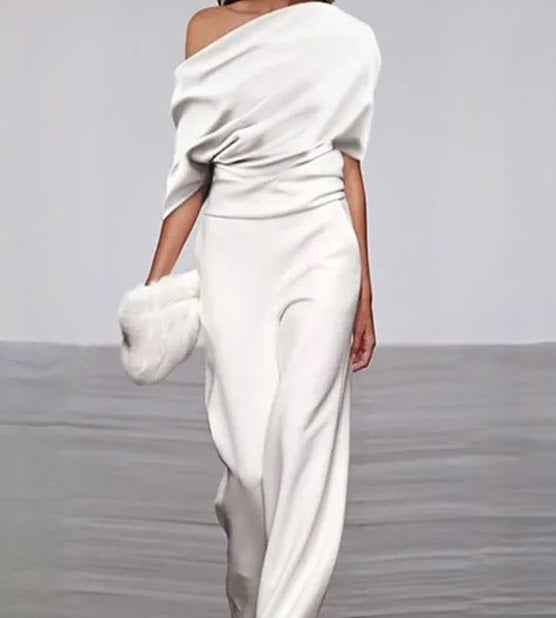 One shoulder straight jumpsuits for women
