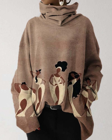 Women’s Sweatshirt – Oversized Fit – Cotton Blend – High Neck – Graphic Print Casual Wear