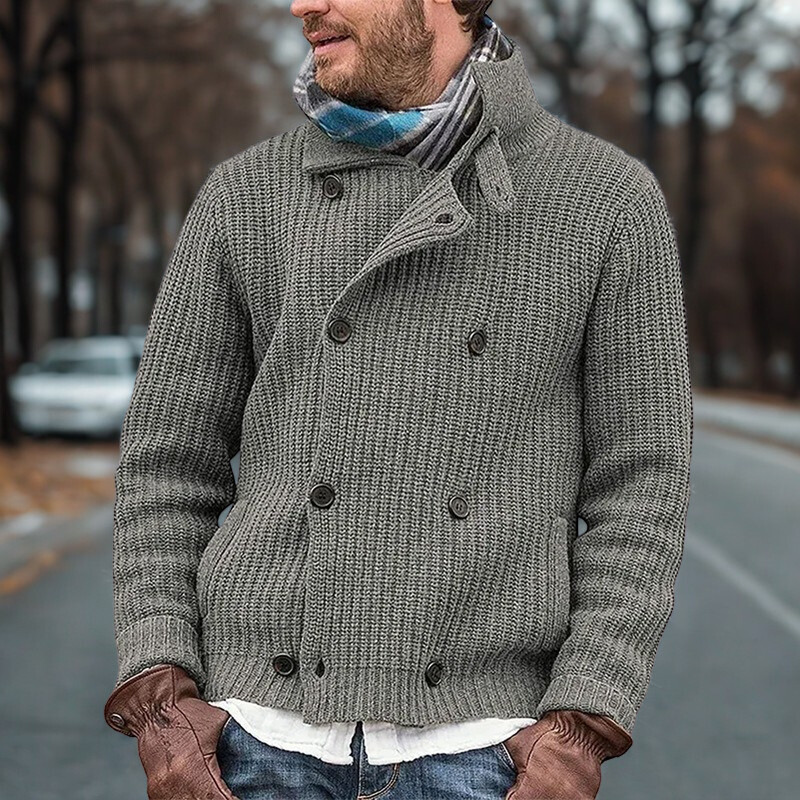 Men’s Knitted Jacket – Wool Blend – Ribbed Texture – Double-Breasted – Relaxed Fit
