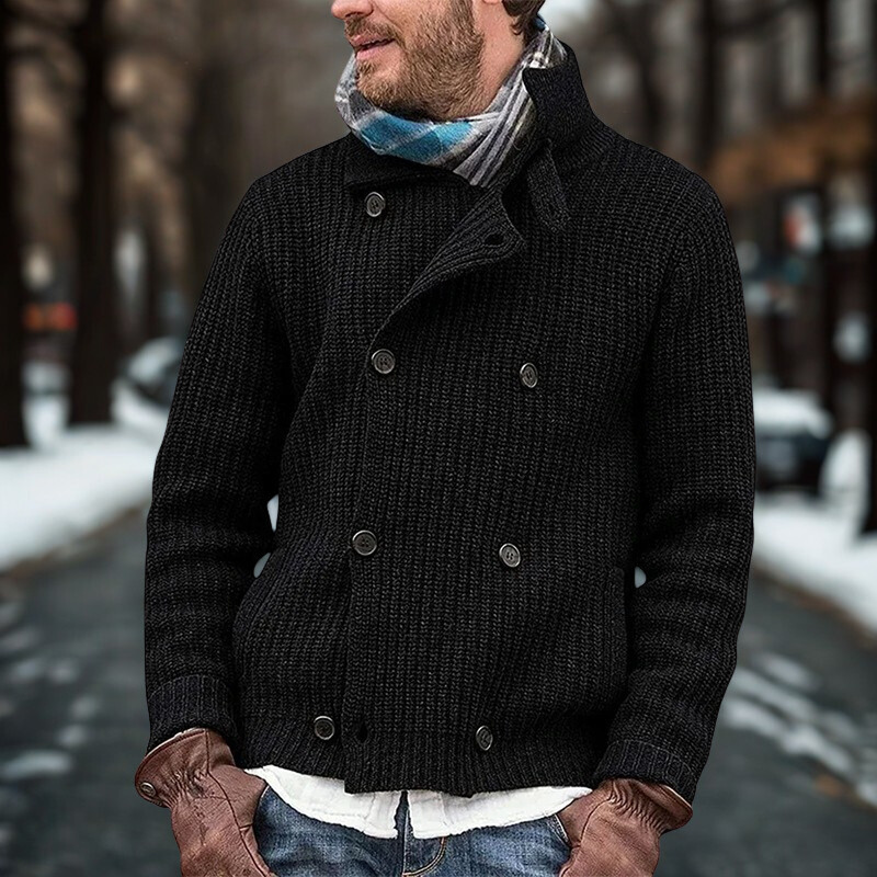 Men’s Knitted Jacket – Wool Blend – Ribbed Texture – Double-Breasted – Relaxed Fit