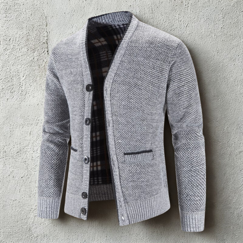 Men’s Knitted Cardigan – Slim Fit – Wool Blend – V-Neck – Button Front – Ribbed Hem