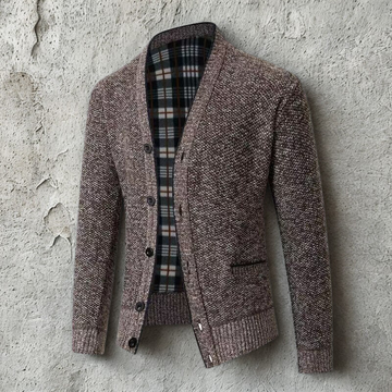 Men’s Knitted Cardigan – Slim Fit – Wool Blend – V-Neck – Button Front – Ribbed Hem