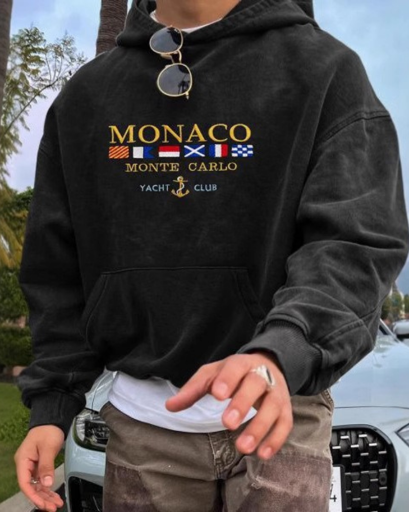Men’s Hooded Sweatshirt – Cotton Blend – Oversized Fit – Nautical Embroidered Design