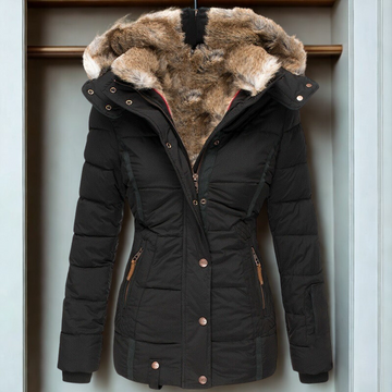 Women’s Padded Jacket – Slim Fit – Quilted – Faux Fur Hood – Zipper Closure – Ribbed Cuffs