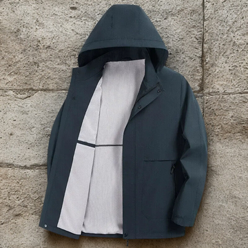 Men’s Hooded Jacket – Regular Fit – Cotton Blend – Zip and Snap Closure – Patch Pockets
