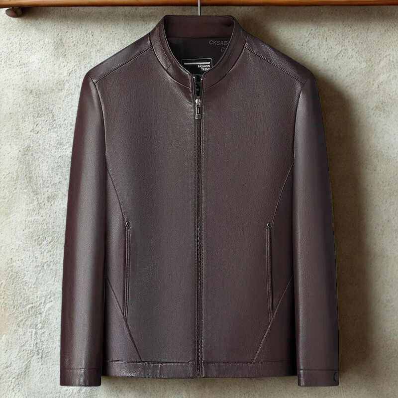 Men’s Jacket – Faux Leather – Slim Regular Fit – Stand Collar – Zipper Pockets