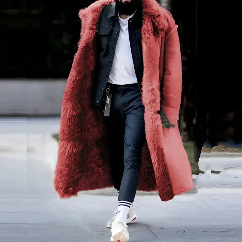 Men’s Trench Coat – Oversized Relaxed Fit – Shearling Lined – Heavy Insulated Warmth