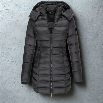 Women’s Puffer Coat – Slim Fit Quilted – Hooded Mid-Length with Ribbed Cuffs