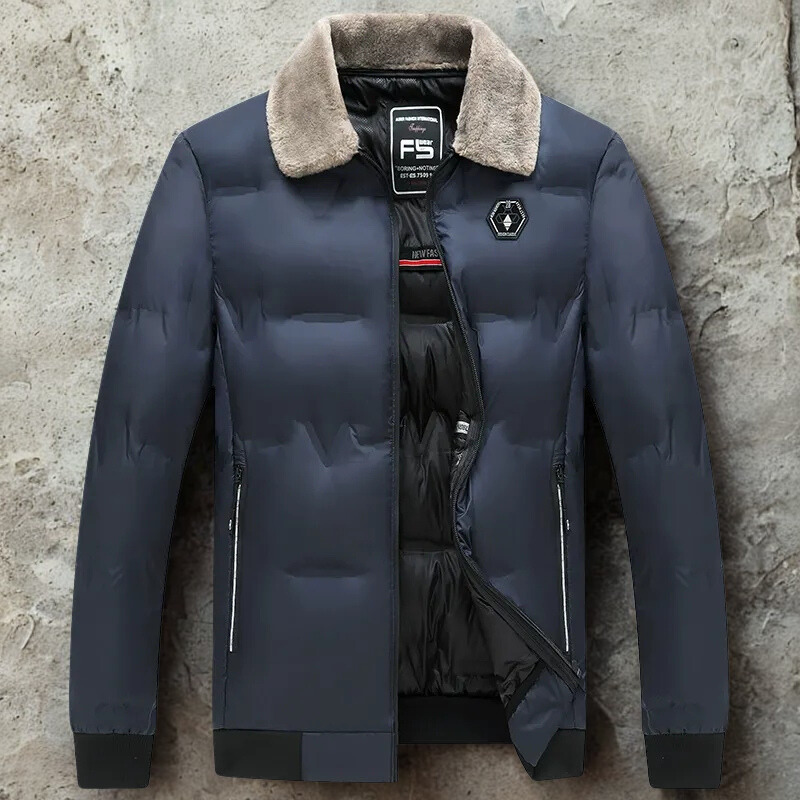 Men’s Bomber Jacket - Padded - Faux Fur Collar - Ribbed Trim