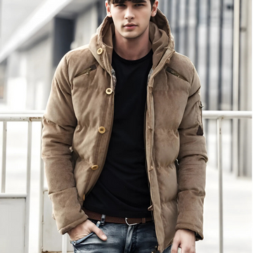 Men’s Padded Coat – Relaxed Fit – Hooded – Zip & Button Closure – Chest Pockets