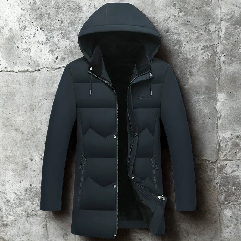 Men’s Mid-Length Quilted Coat – Regular Fit – Plush Lining – Hooded – Water-Resistant