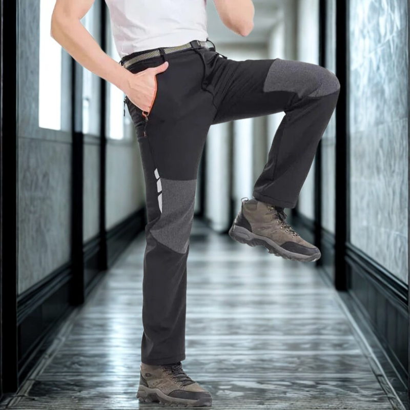 Men’s Outdoor Sports Pants – Softshell Slim Fit – Reinforced Knees – Zipper Pockets – Reflective Details – Belted Waist