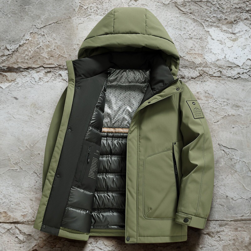 Men’s Down Coat – Regular Fit – Hooded Stand Collar – Wind Resistant – Padded Warmth