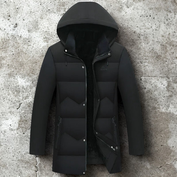 Men’s Mid-Length Quilted Coat – Regular Fit – Plush Lining – Hooded – Water-Resistant