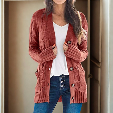 Women’s Cardigan Sweater – Relaxed Fit – Wool Blend – Chunky Cable Knit – Button Front