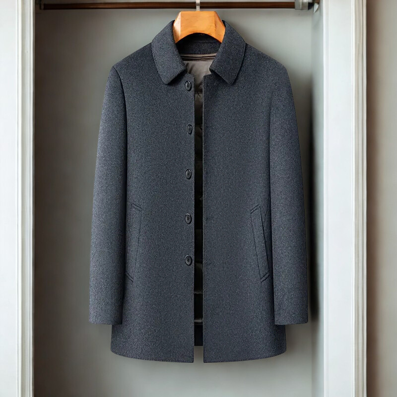 Men’s Mid-Length Coat – Wool Blend – Relaxed Fit – Single-Breasted – Insulated Lining