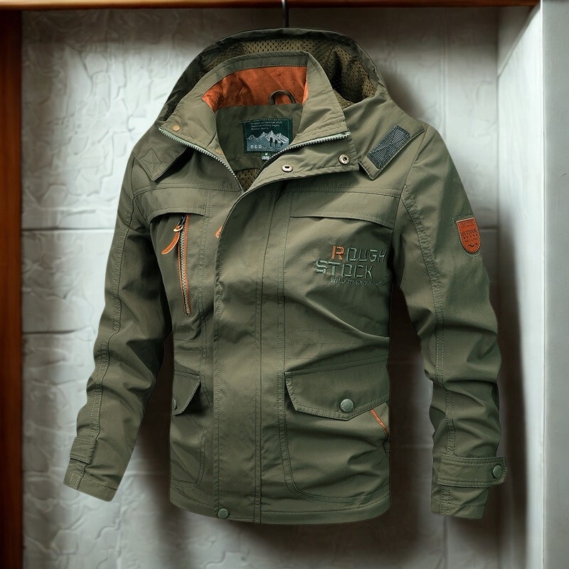 Men’s Jacket – Loose Fit – Windproof Water-Resistant – Hooded – Multi-Pocket Full-Zip