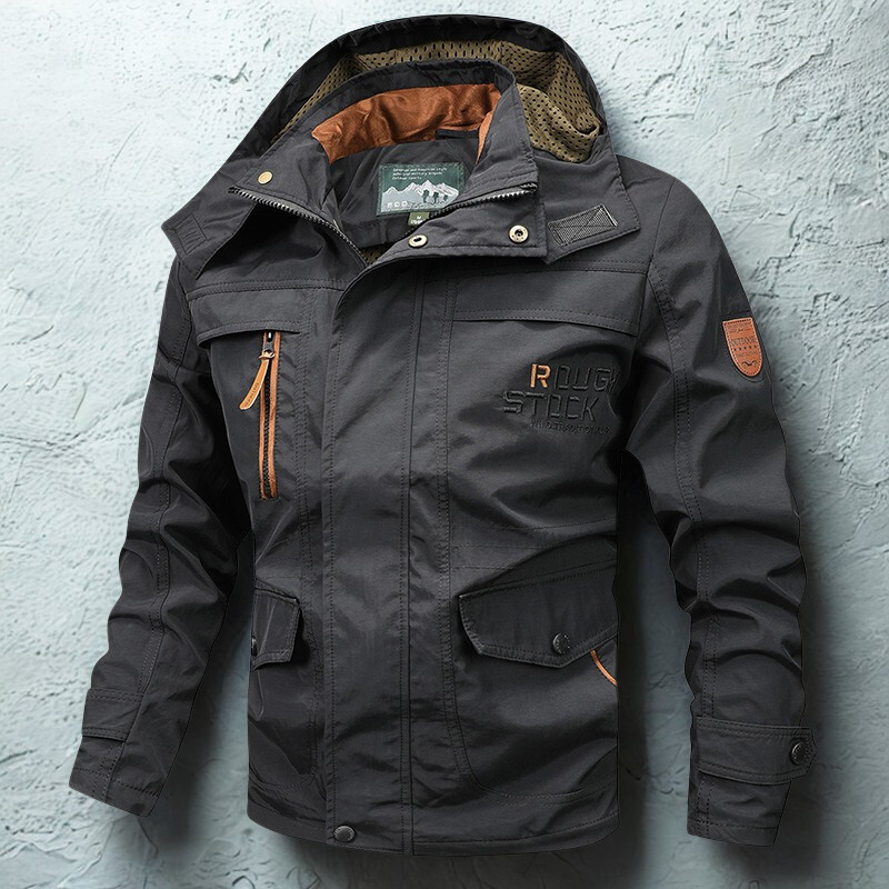 Men’s Jacket – Loose Fit – Windproof Water-Resistant – Hooded – Multi-Pocket Full-Zip