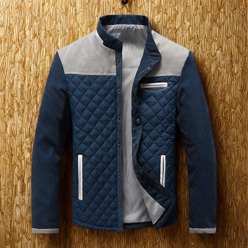 Men’s Quilted Jacket – Slim Fit – Hybrid Fabric – Stand Collar – Snap Button Front