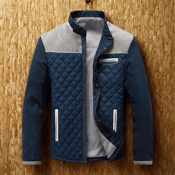 Men’s Quilted Jacket – Slim Fit – Hybrid Fabric – Stand Collar – Snap Button Front