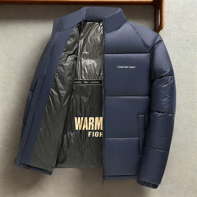 Men’s Puffer Coat – Loose Fit – Quilted Panels – Stand Collar – Full Zip – Side Pockets