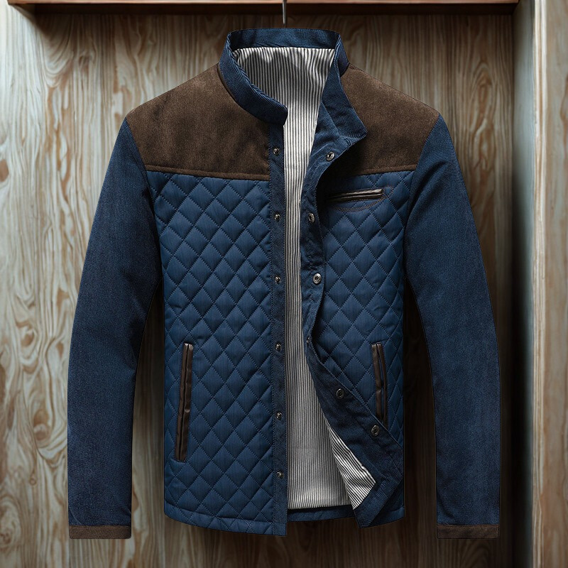 Men’s Quilted Jacket – Slim Fit – Hybrid Fabric – Stand Collar – Snap Button Front