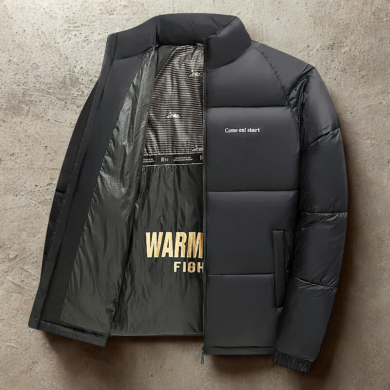 Men’s Puffer Coat – Loose Fit – Quilted Panels – Stand Collar – Full Zip – Side Pockets
