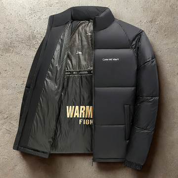 Men’s Puffer Coat – Loose Fit – Quilted Panels – Stand Collar – Full Zip – Side Pockets