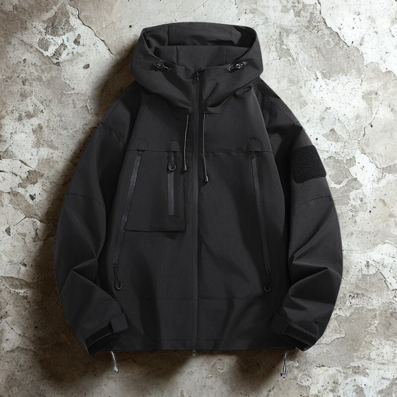 Men’s Waterproof Jacket – Relaxed Fit – Adjustable Hood – Zippered Pockets – Outdoor Wear
