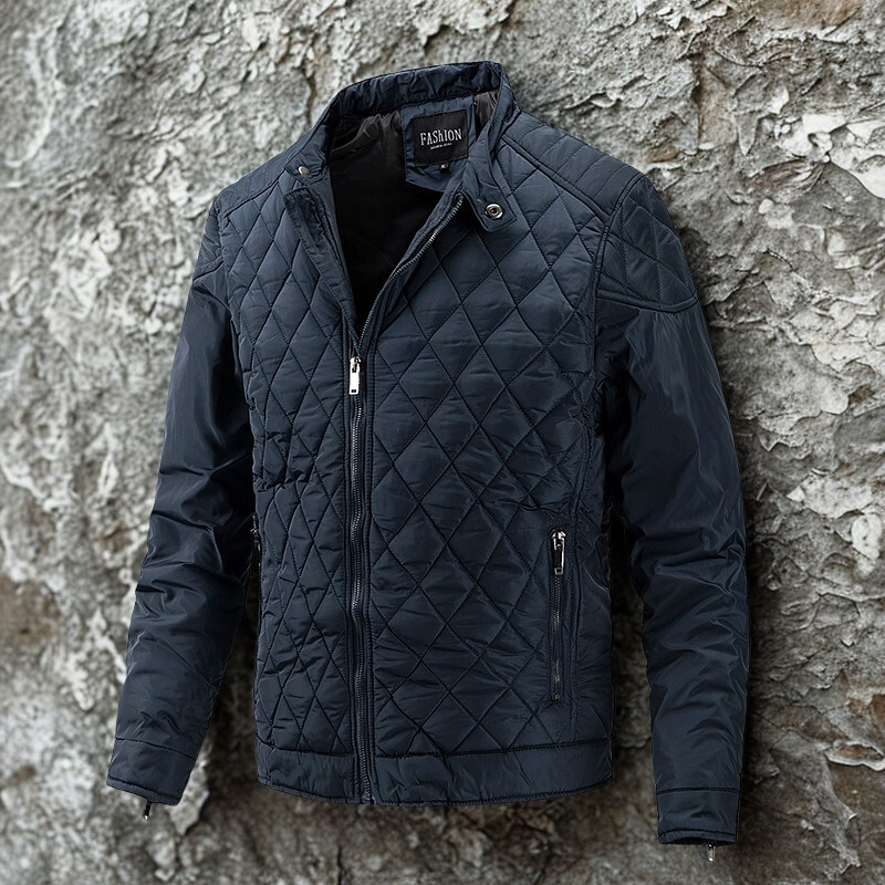 Men’s Quilted Coat – Insulated – Regular Fit – Stand Collar – Zipper Pockets